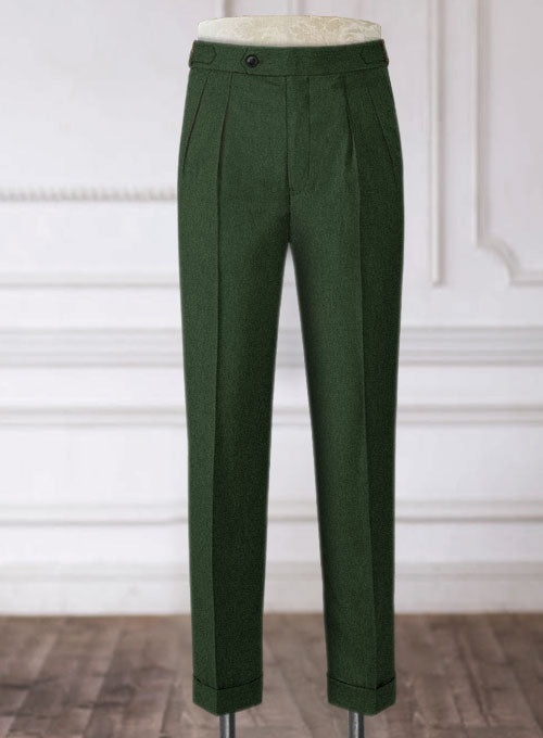 Bottle Green Highland Flannel Wool Trousers