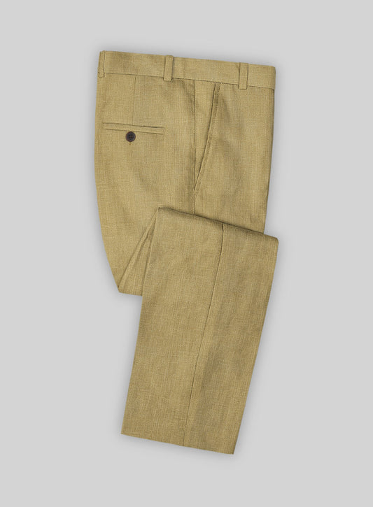 Linen Club Studio Men's Linen Brown Solid Mid-Rise Slim Fit Trouser