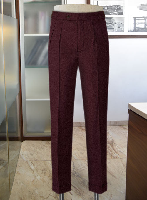 Burgundy Highland Flannel Wool Trousers