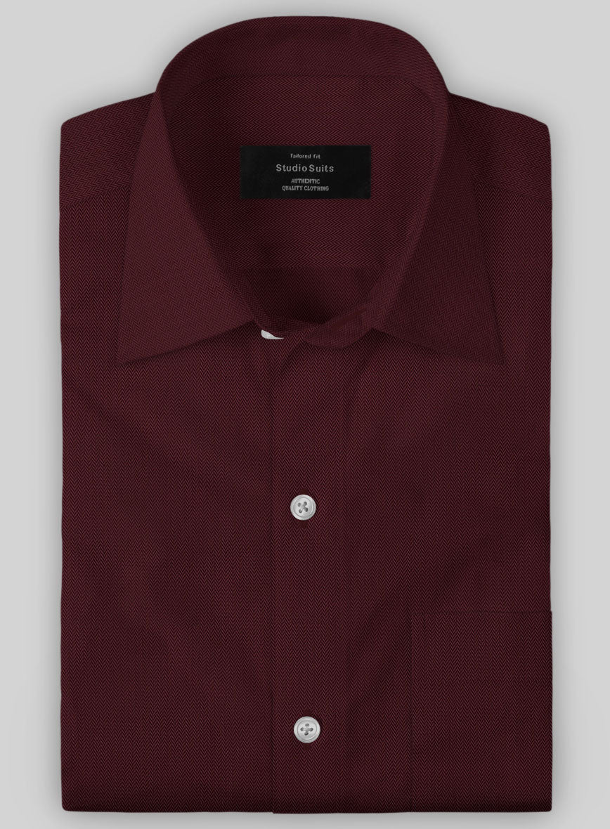 Burgundy Herringbone Cotton Shirt