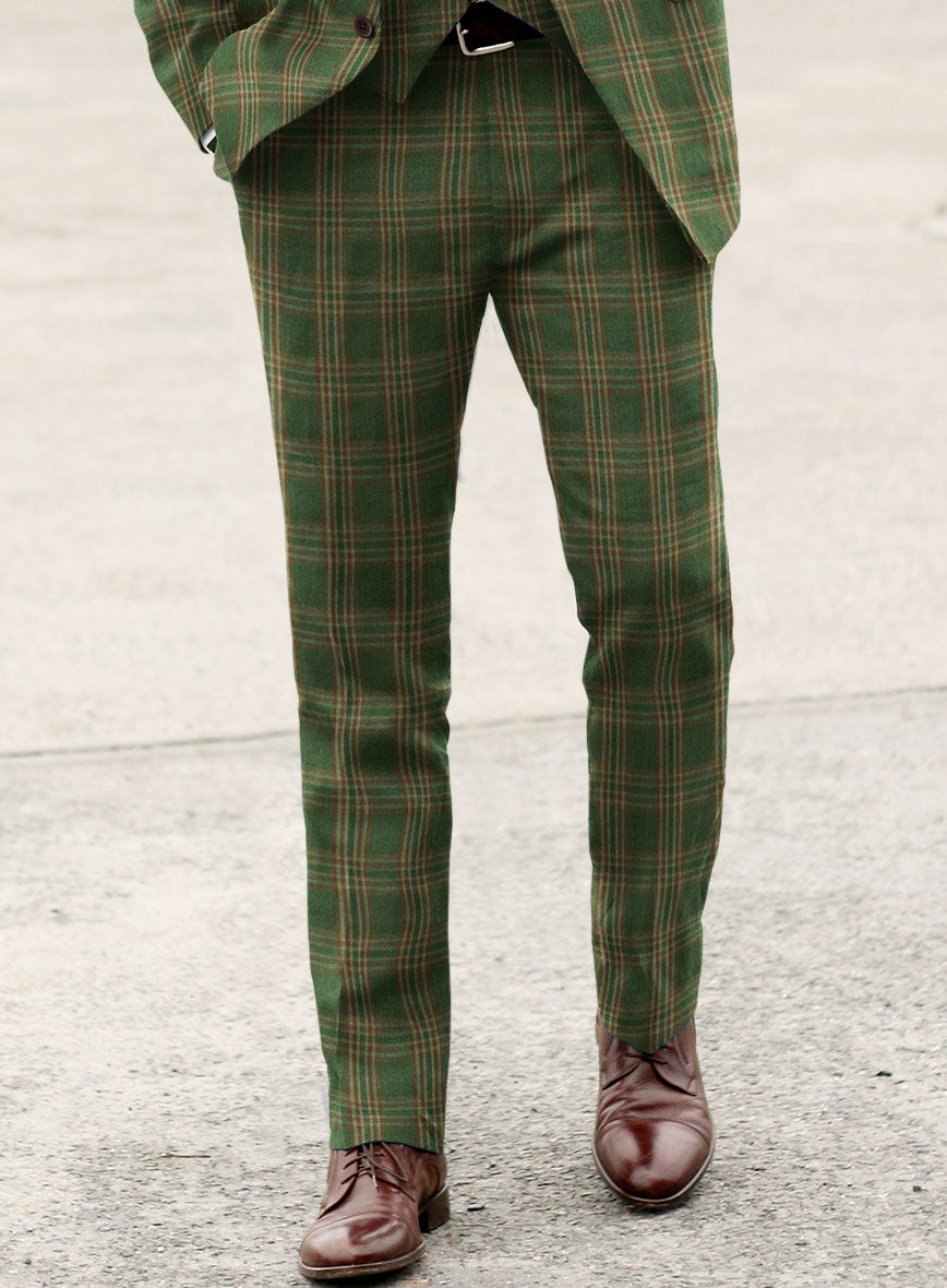 Campari Green Knight Checks Linen Pants