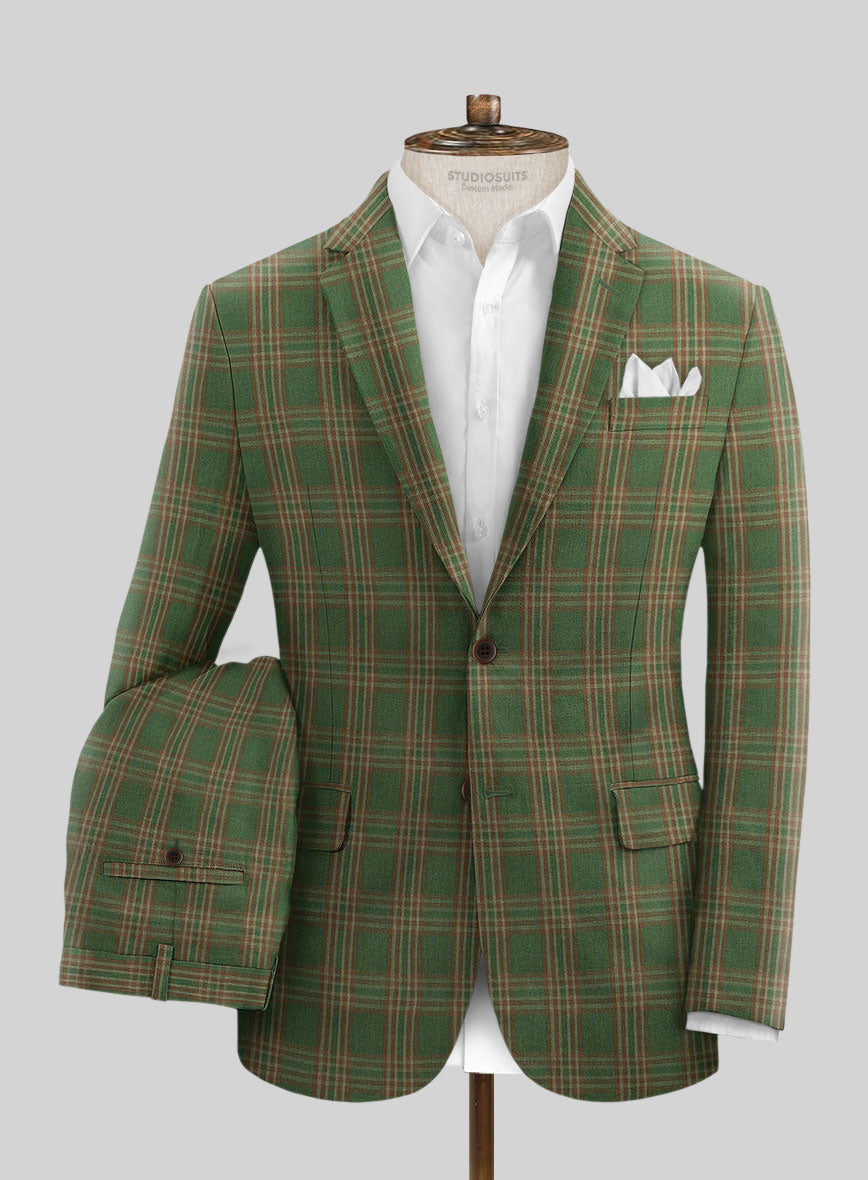 Campari Green Knight Checks Linen Suit