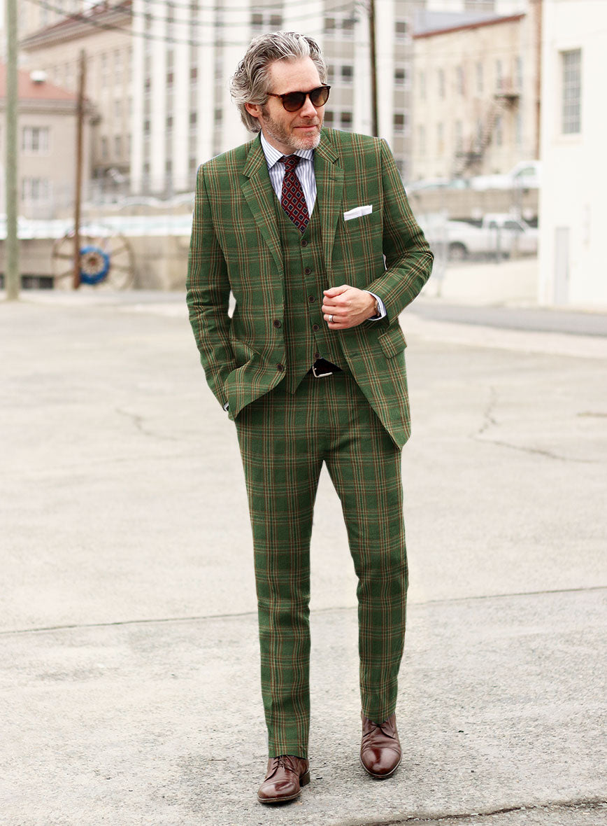 Campari Green Knight Checks Linen Suit