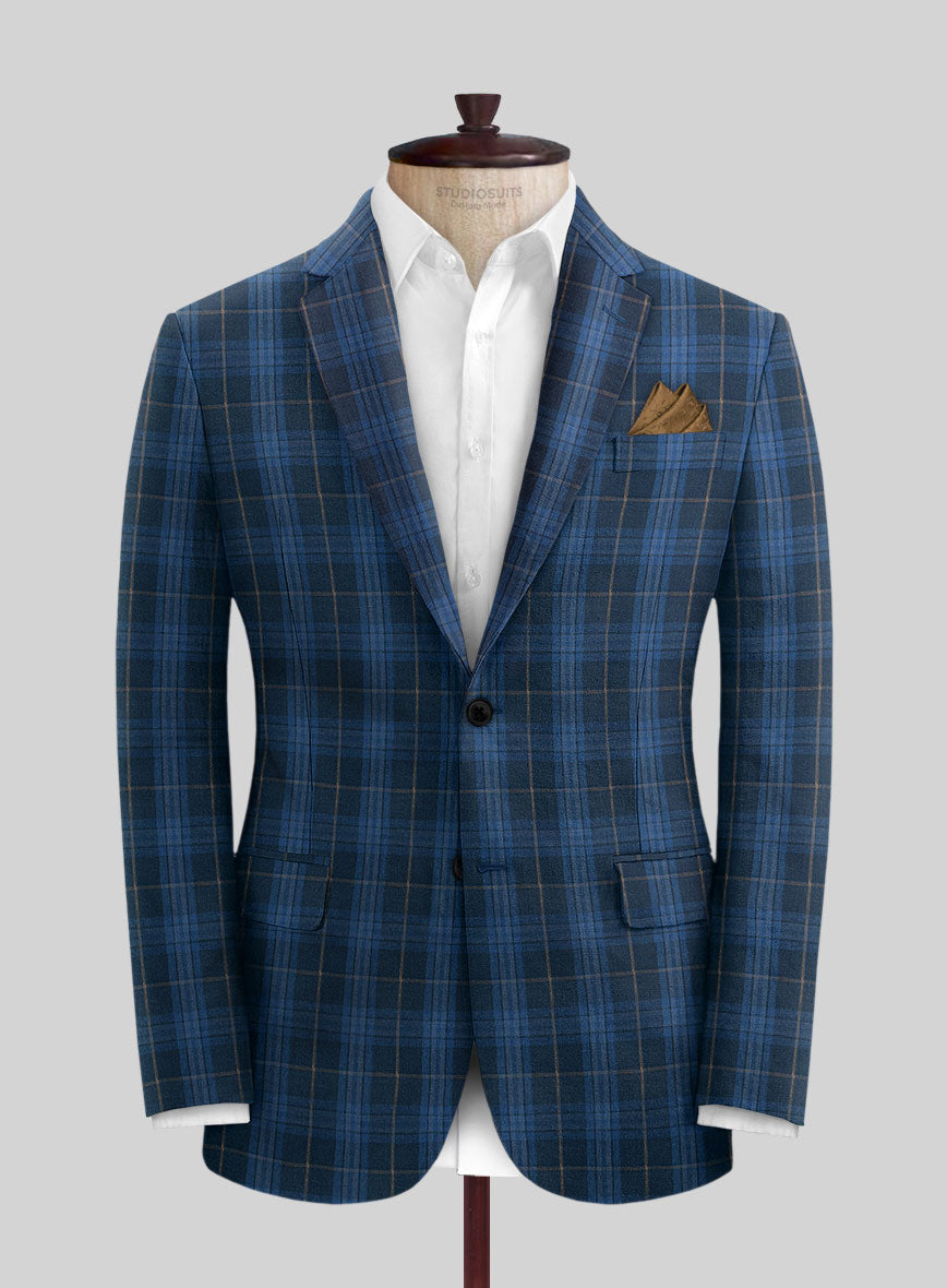 Campari Jet Blue Checks Linen Jacket