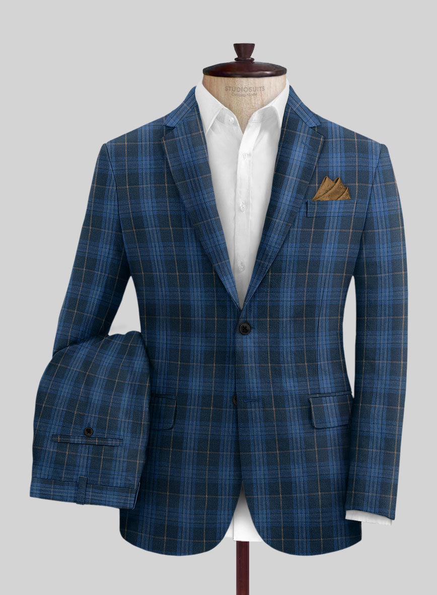 Campari Jet Blue Checks Linen Suit