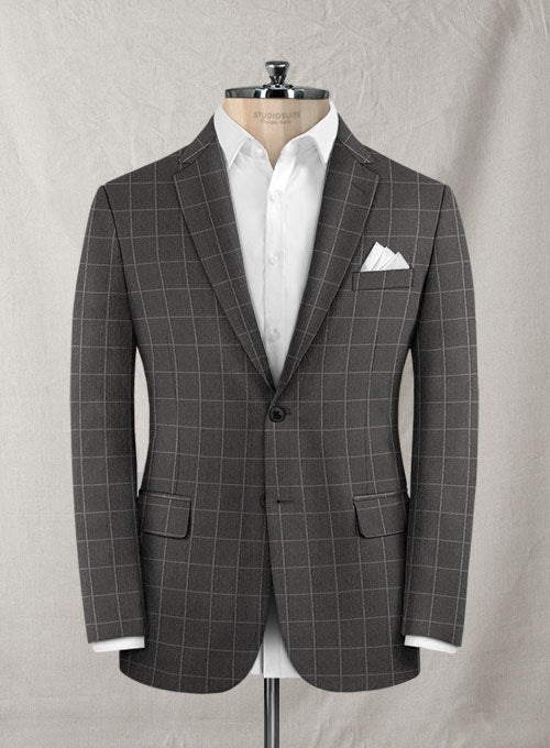 Charcoal Windowpane Flannel Wool Jacket