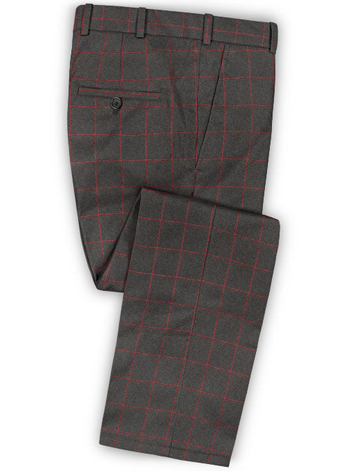 Charcoal Red Windowpane Flannel Wool Suit – StudioSuits