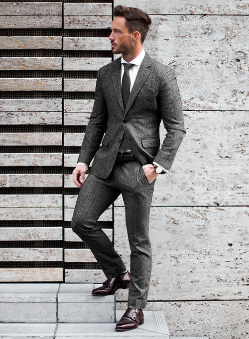 Light Weight Slubby Black Tweed Suit – StudioSuits