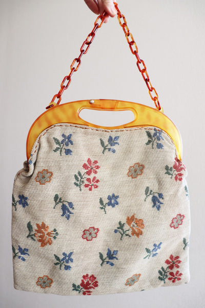 1960s Floral Tapestry French Bag