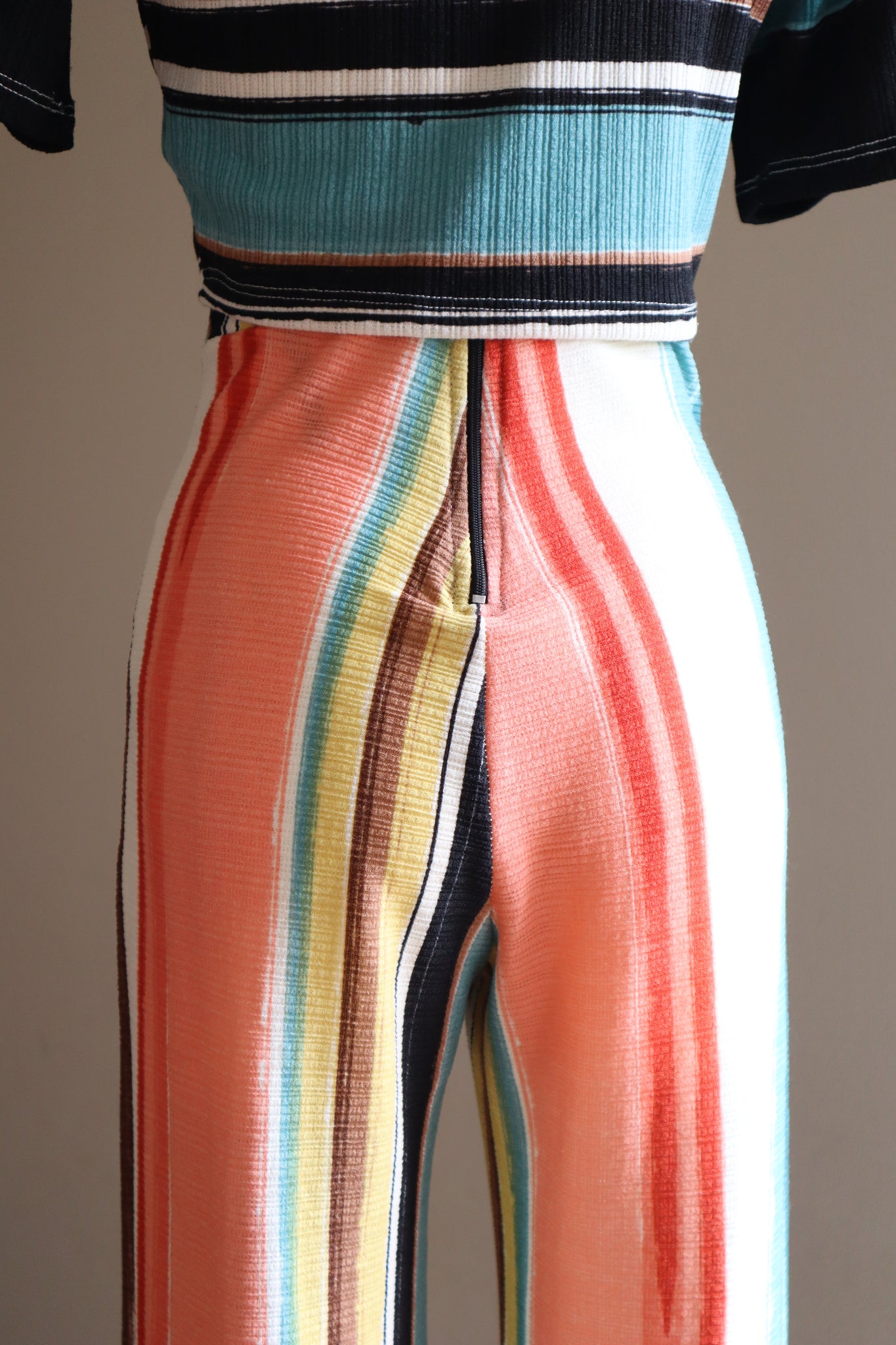 1970s Striped Crop Top & Flared Pants Set