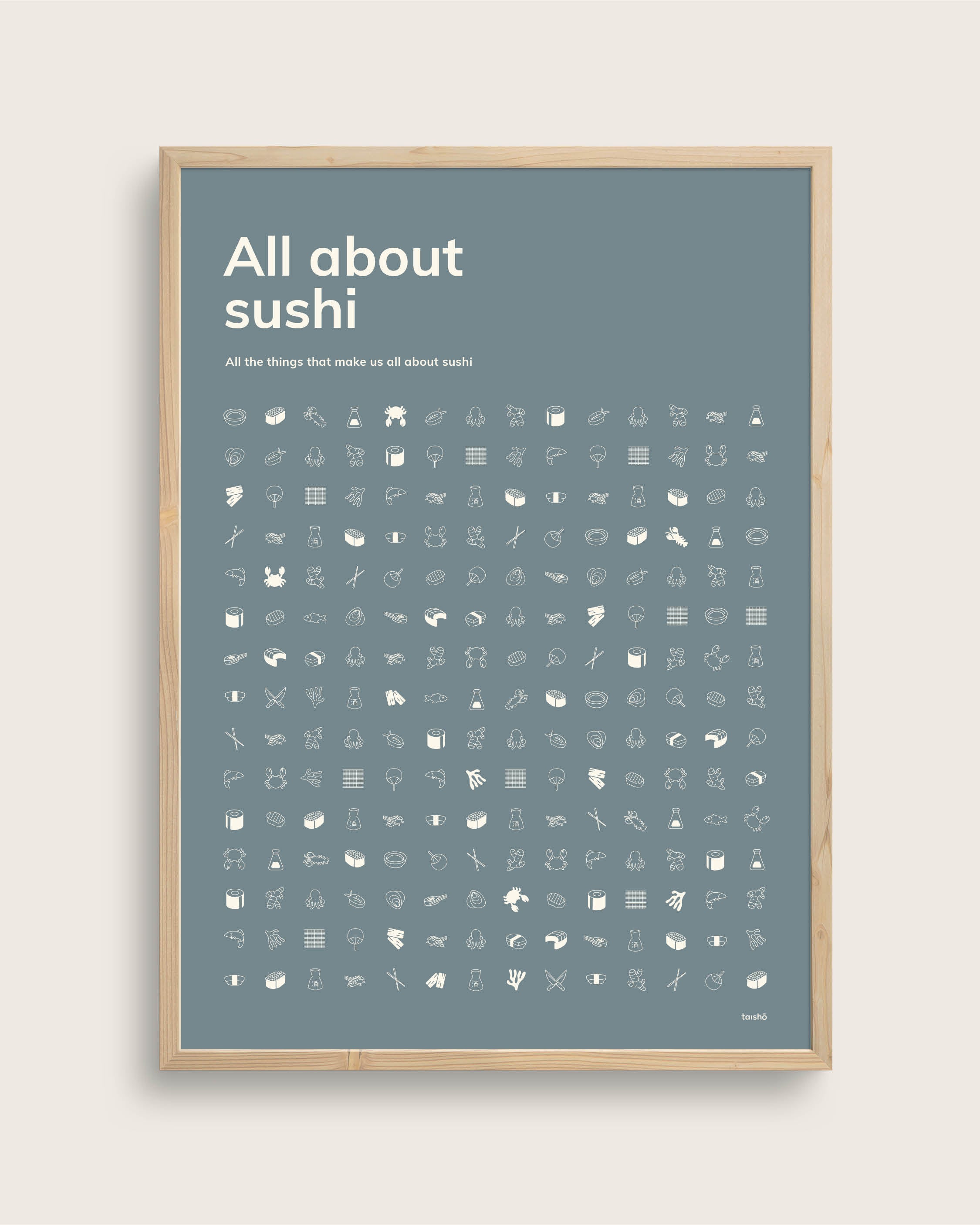 Billede af All About Sushi Størrelse 100x140 (akustikprint inkl. egetræsramme) | Seramikku