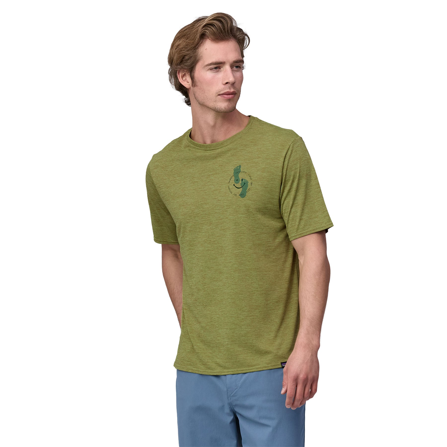 Patagonia Men's Capilene® Cool Daily Graphic Shirt - Waters - Boardshort  Logo: Salamander Green