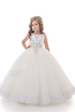 2022 Flower Girl Dresses Ball Gown Scoop Open Back Tulle With Beading