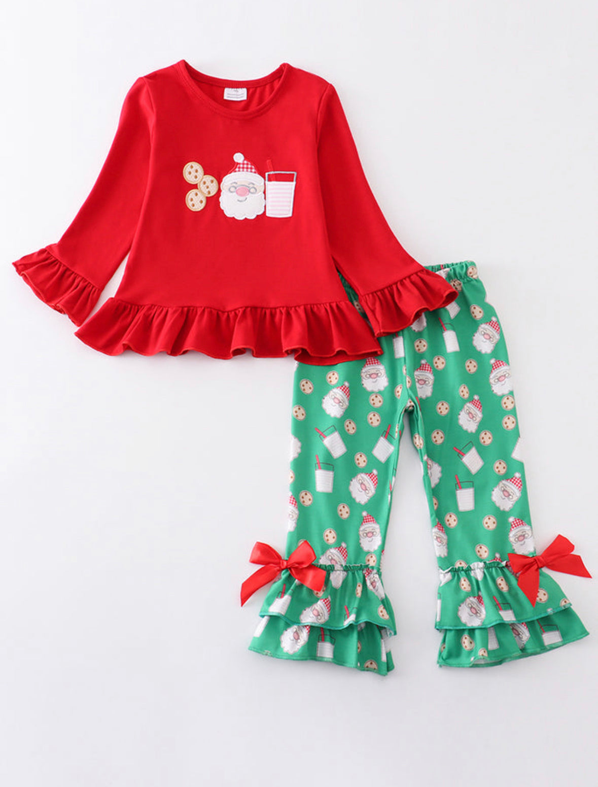 Red Santa Appliqué Ruffle Pant Set