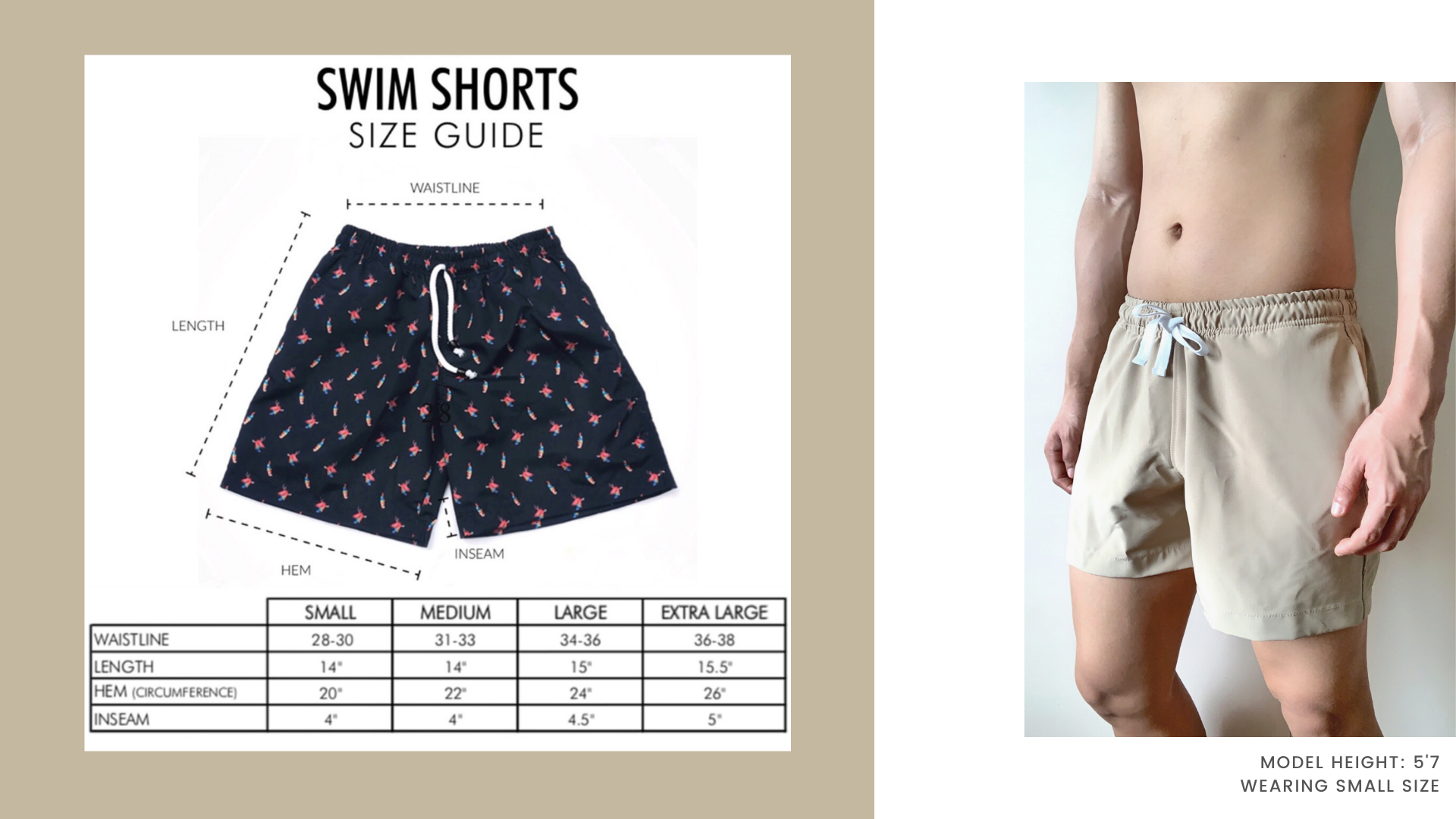 size guide swim shorts