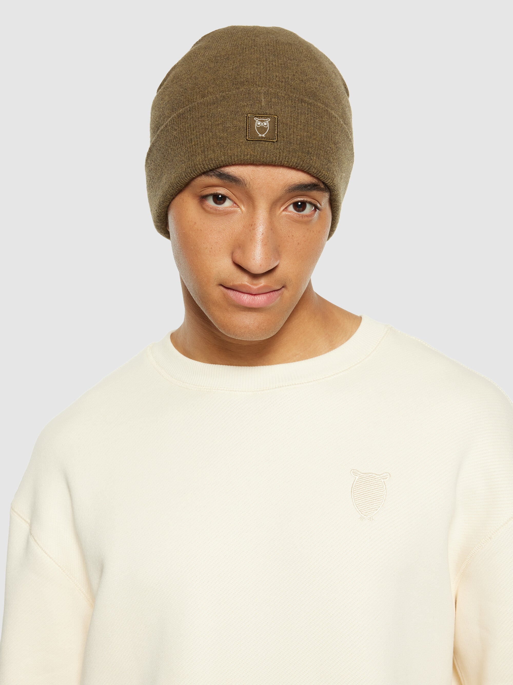 Double layer wool beanie - Dark Olive
