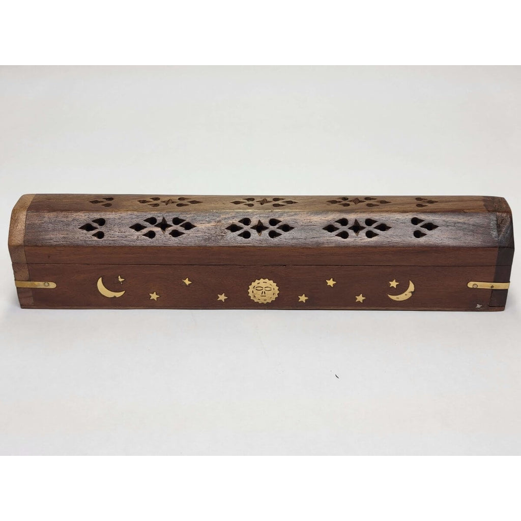 Purple Celestial Wooden Incense Burner Box Triple Moon, Incense