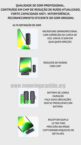 Microfone de Lapela Sem Fio Premium