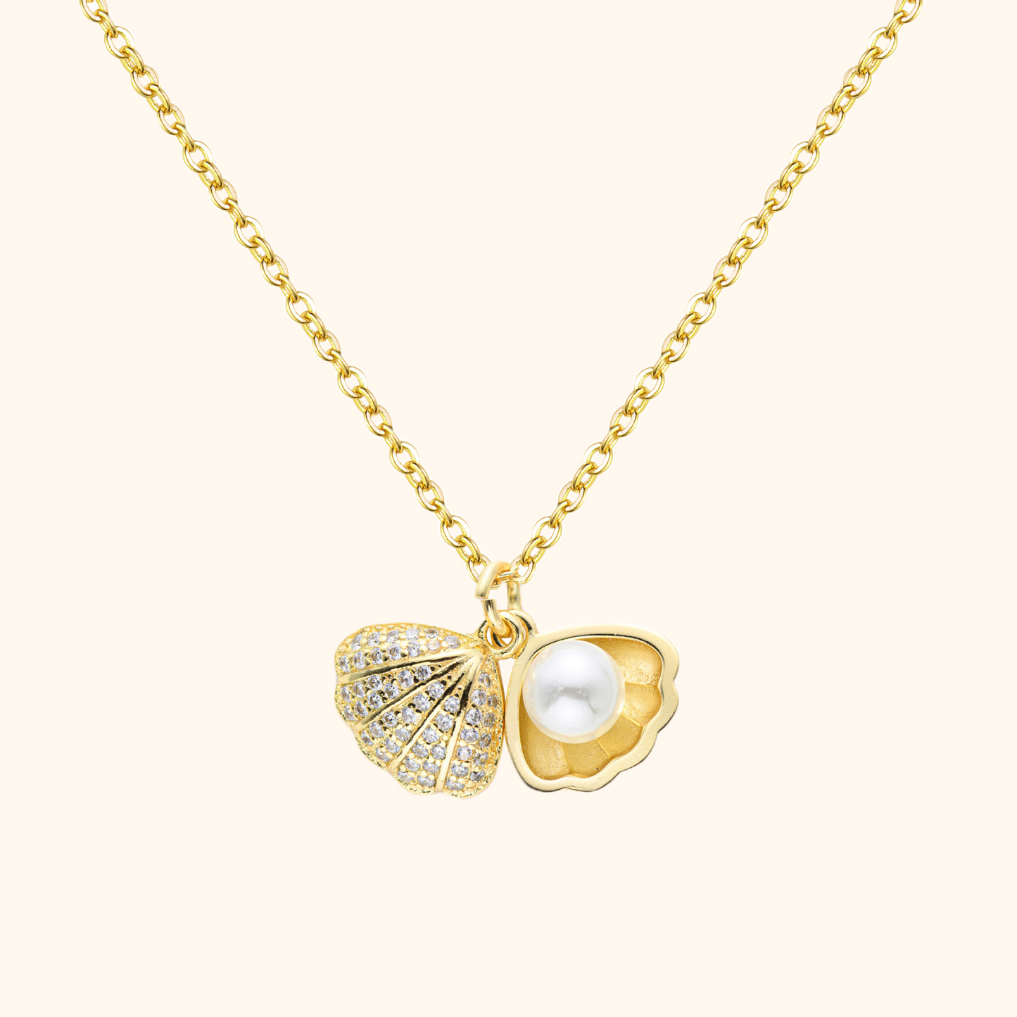 Golden Seashell Pearl Pendant Necklace