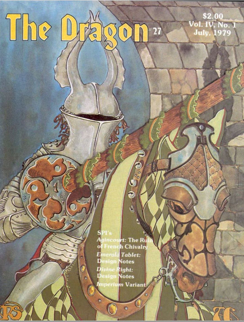 Cover of The Dragon Magazine Issue Number 27 featuring a mounted armored knight by artist  Thomas Canty