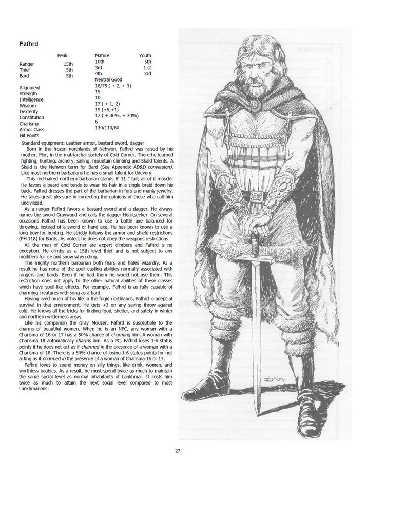 AD&D Stats for Fafhrd.