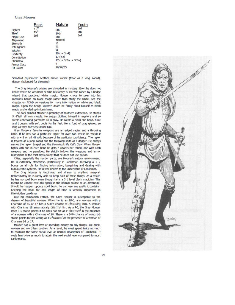 AD&D 2E statistics for the Gray Mouser.