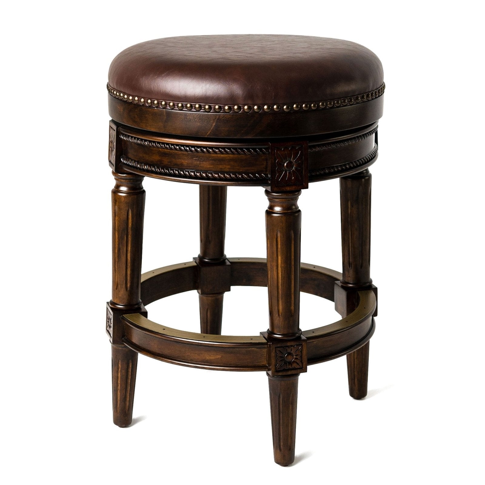 Pullman Backless Counter Stool in Dark Walnut Finish with Vintage Brown Vegan Leather - Maven Lane product image