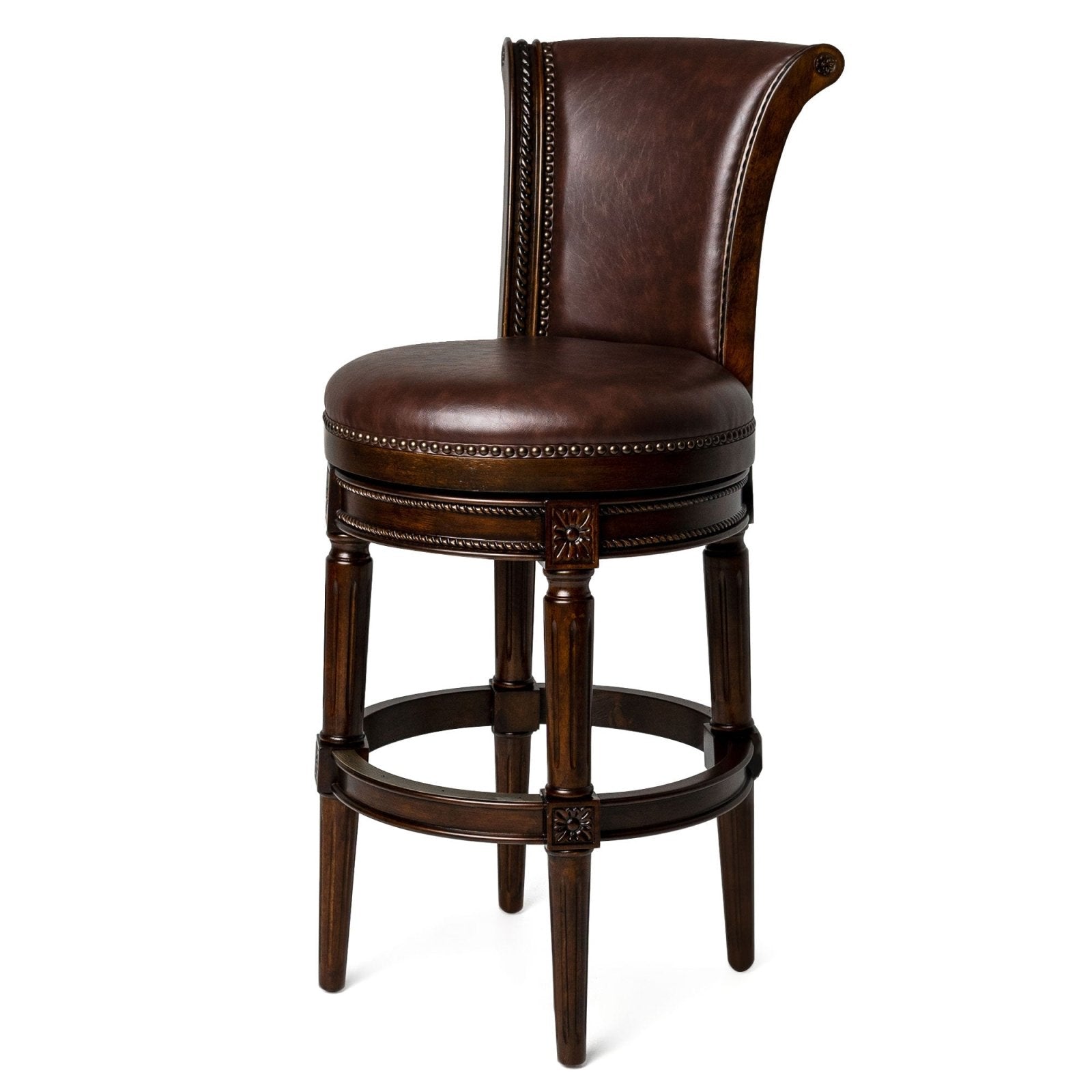 Pullman Bar Stool in Dark Walnut Finish with Vintage Brown Vegan Leather - Maven Lane product image