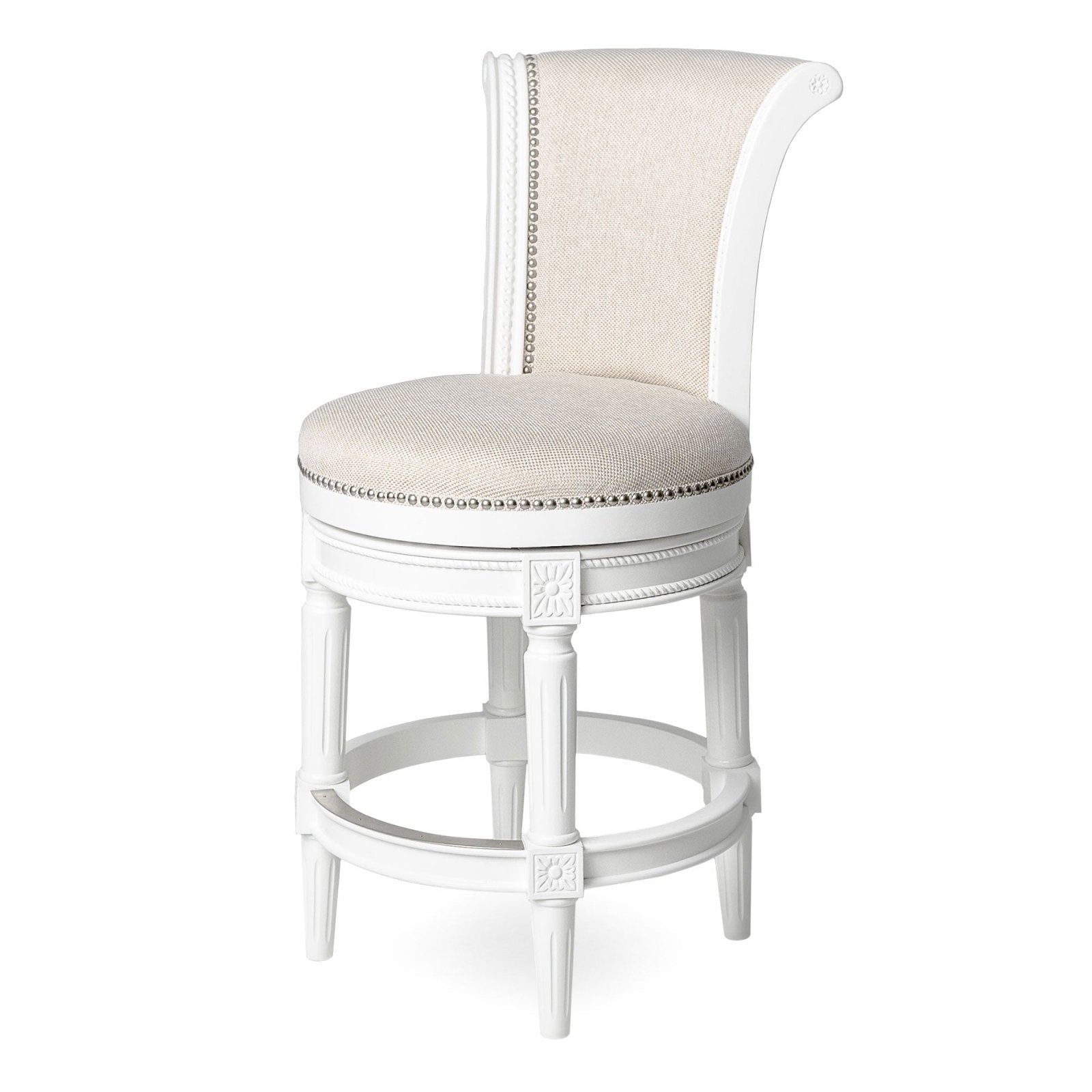 Pullman Counter Stool in Alabaster White Finish with Cream Fabric Upholstery - Maven Lane product image