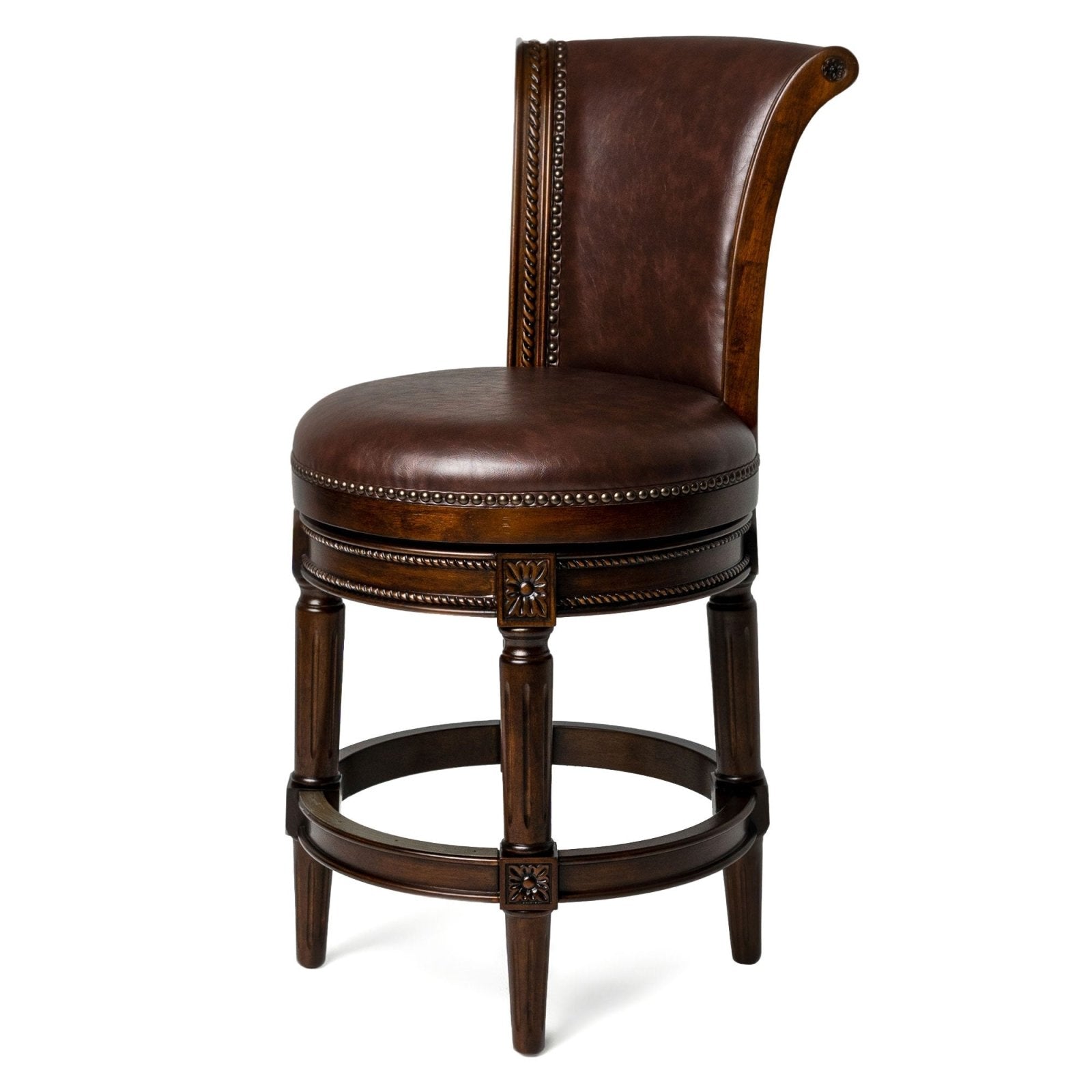 Pullman Counter Stool in Dark Walnut Finish with Vintage Brown Vegan Leather - Maven Lane product image