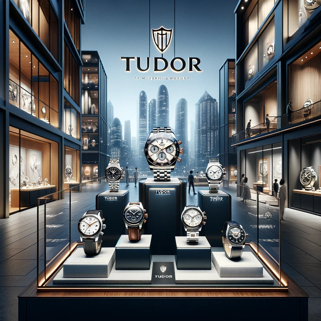 A sophisticated scene showcasing Tudor's place in modern watchmaking. The image features an elegant display with various Tudor watches, highlighting t