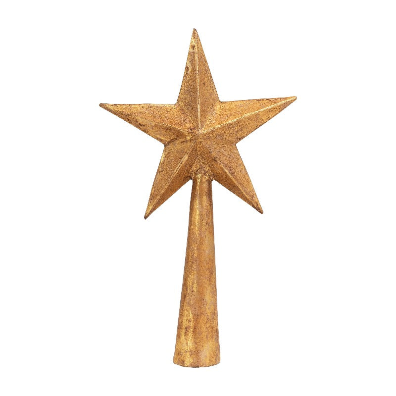 Handmade Paper Mache Star Tree Topper, Antique Gold Color