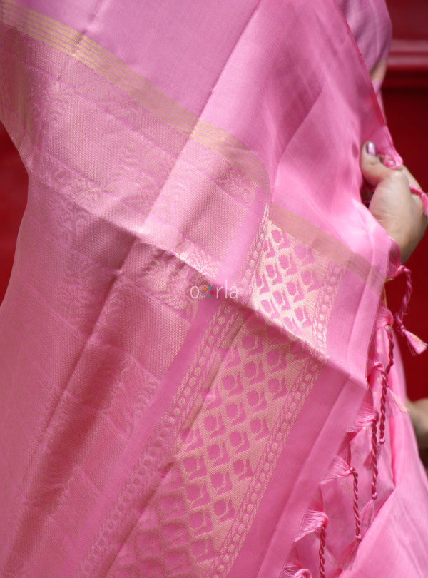 Swarnam - Baby Pink  Fancy Handloom Soft Silk Saree-image-10