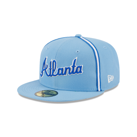 ATLANTA BRAVES NEW ERA 59FIFTY HAT 7 1/8 LIGHT BLUE WHITE STITCH HAT CAP  RARE