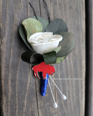 Buffalo Bills Inspired Boutonniere, Sola Wood Flower, Wedding, Corsage 