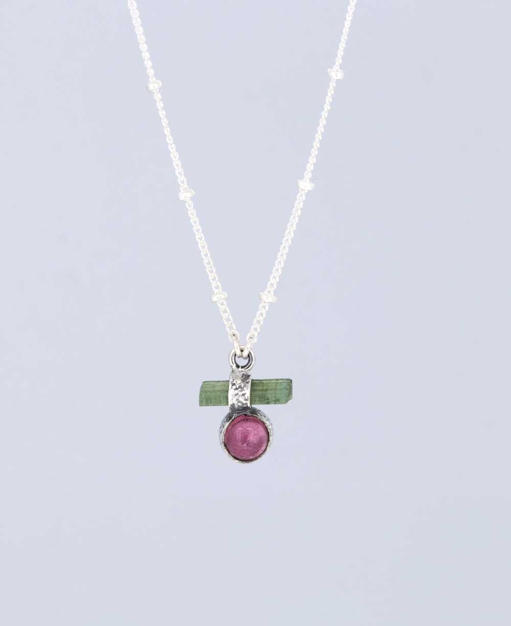 Zen Inspired Sterling Silver and Tourmaline Dainty Necklace