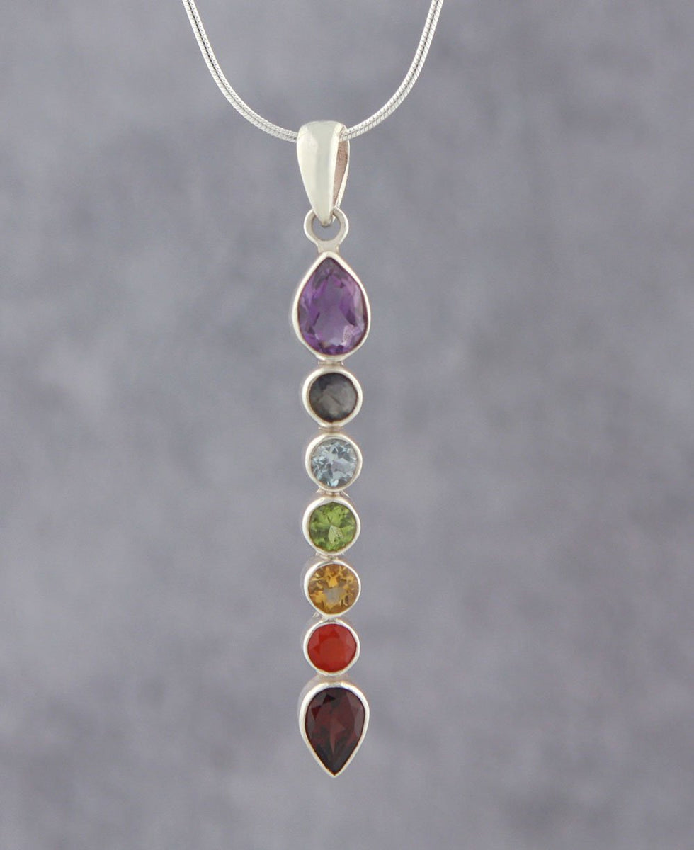 7 Gemstones Sterling Silver Chakra Pendant