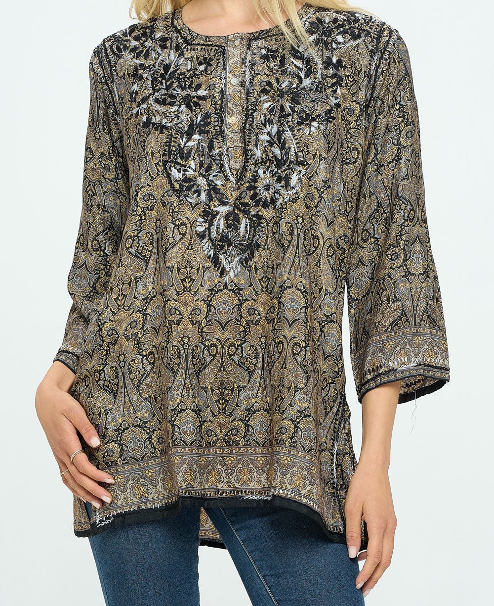 Elegant Embrace Piebald Cotton Indian Long Tunic Top at best price