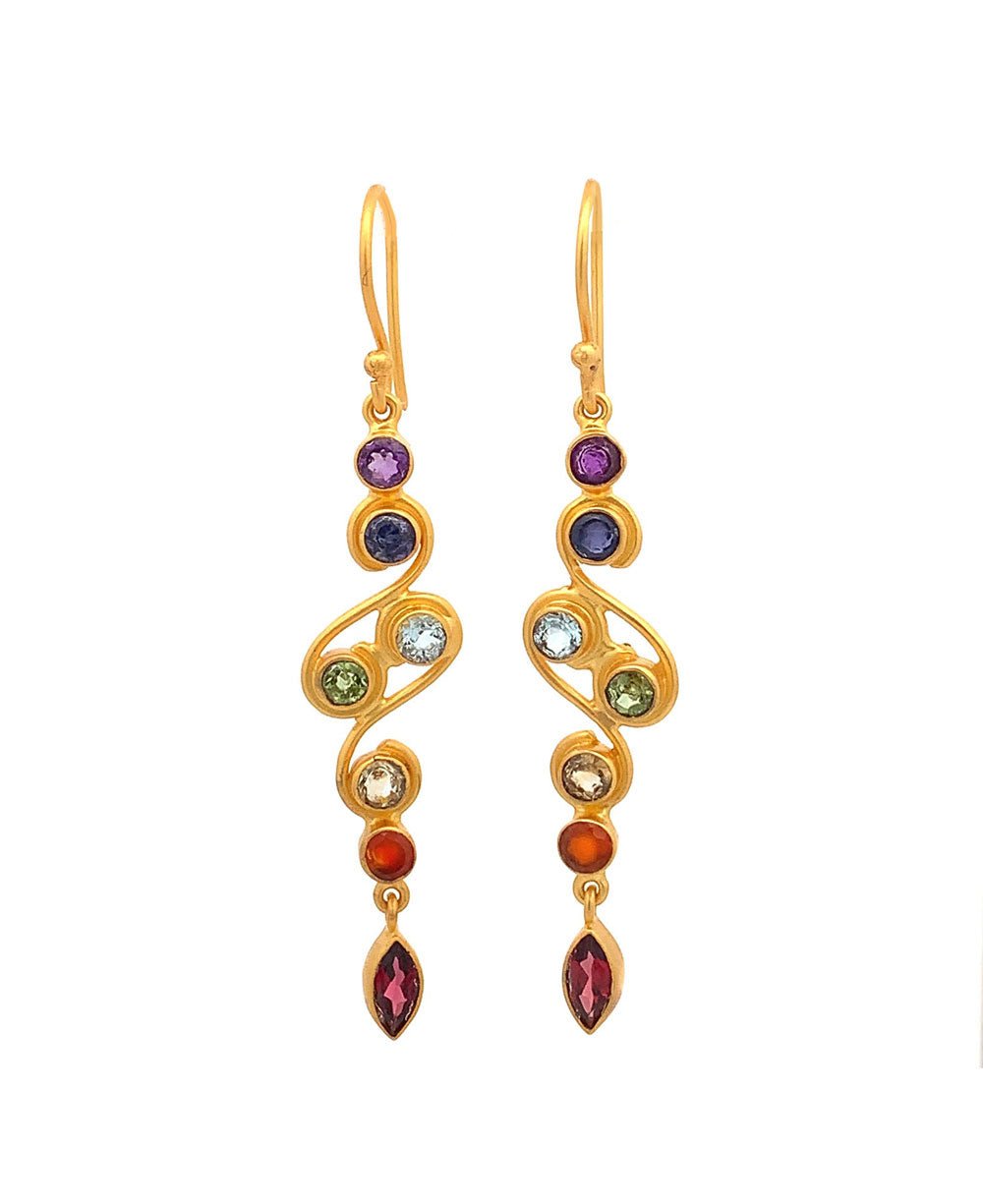 Enchanting 18K Gold Plated Swirl Chakra Gemstone Rainbow Earrings