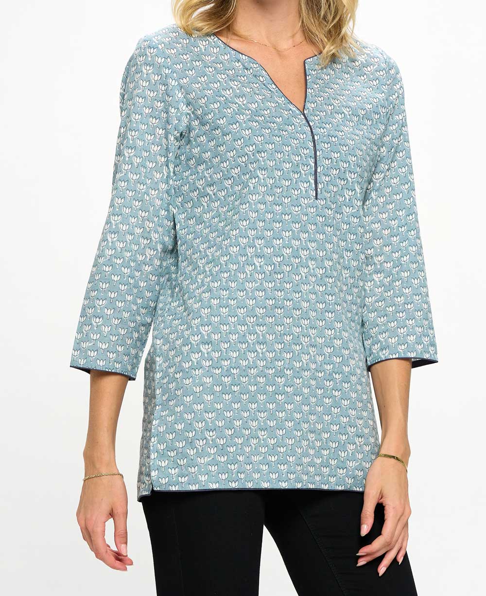 Black Cotton Tunic Top with Meaningful Lotus Design – Buddha Groove