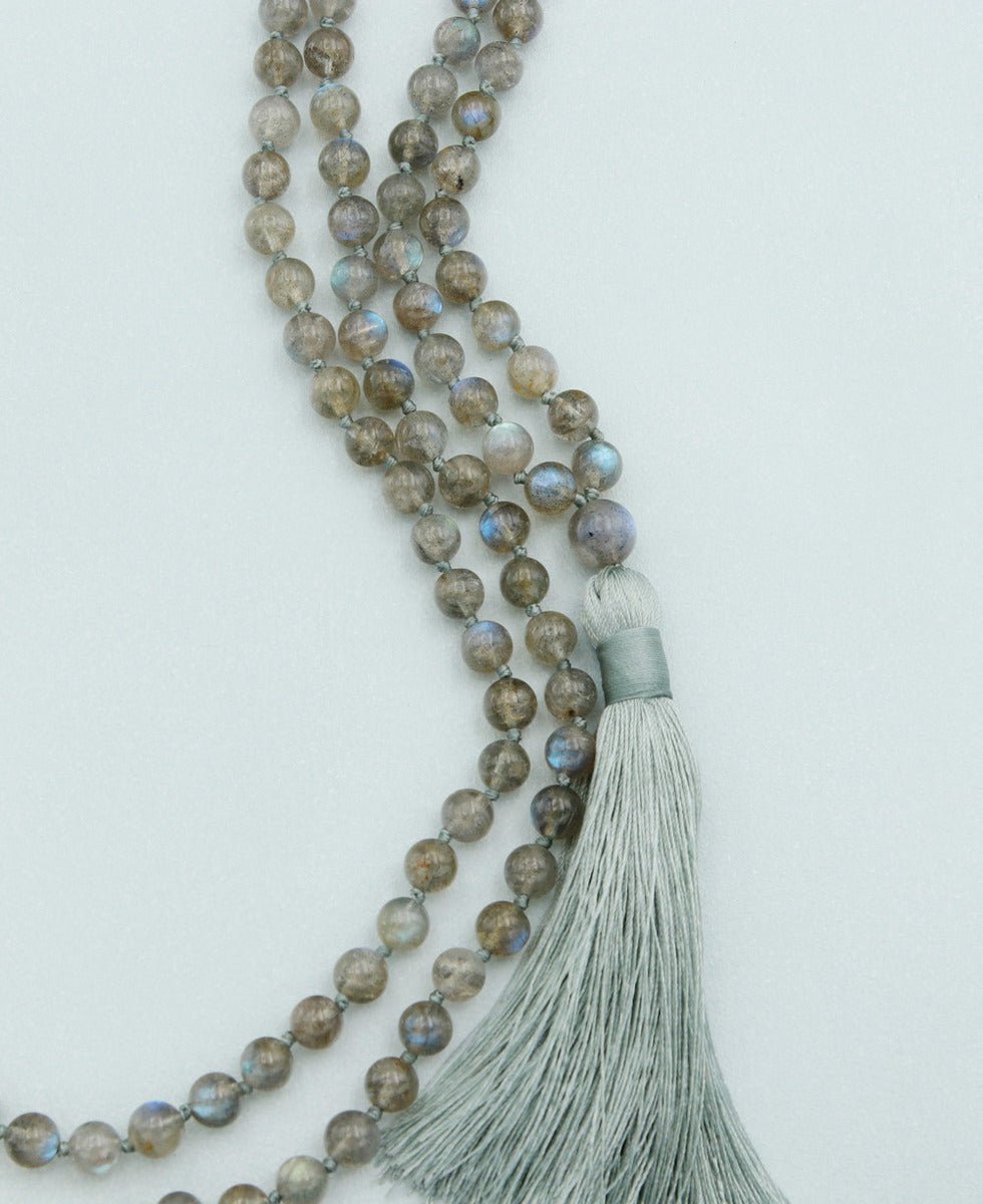 Hand Knotted Green Kyanite Stone 108 bead Japa Mala Necklace with gold –  Artifact Bead Company