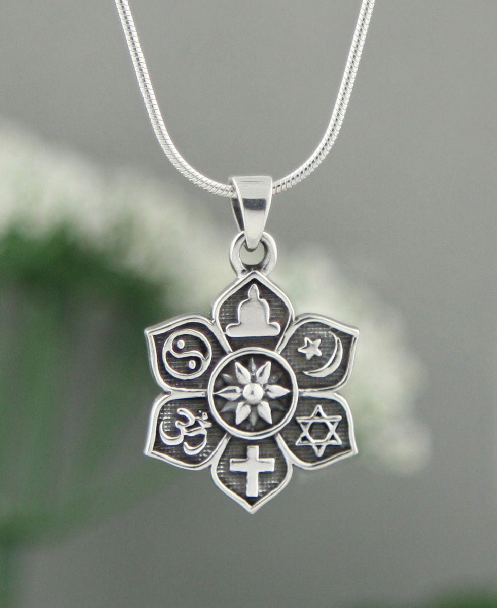 Sterling Silver Coexist Harmony Pendant, Lotus Design