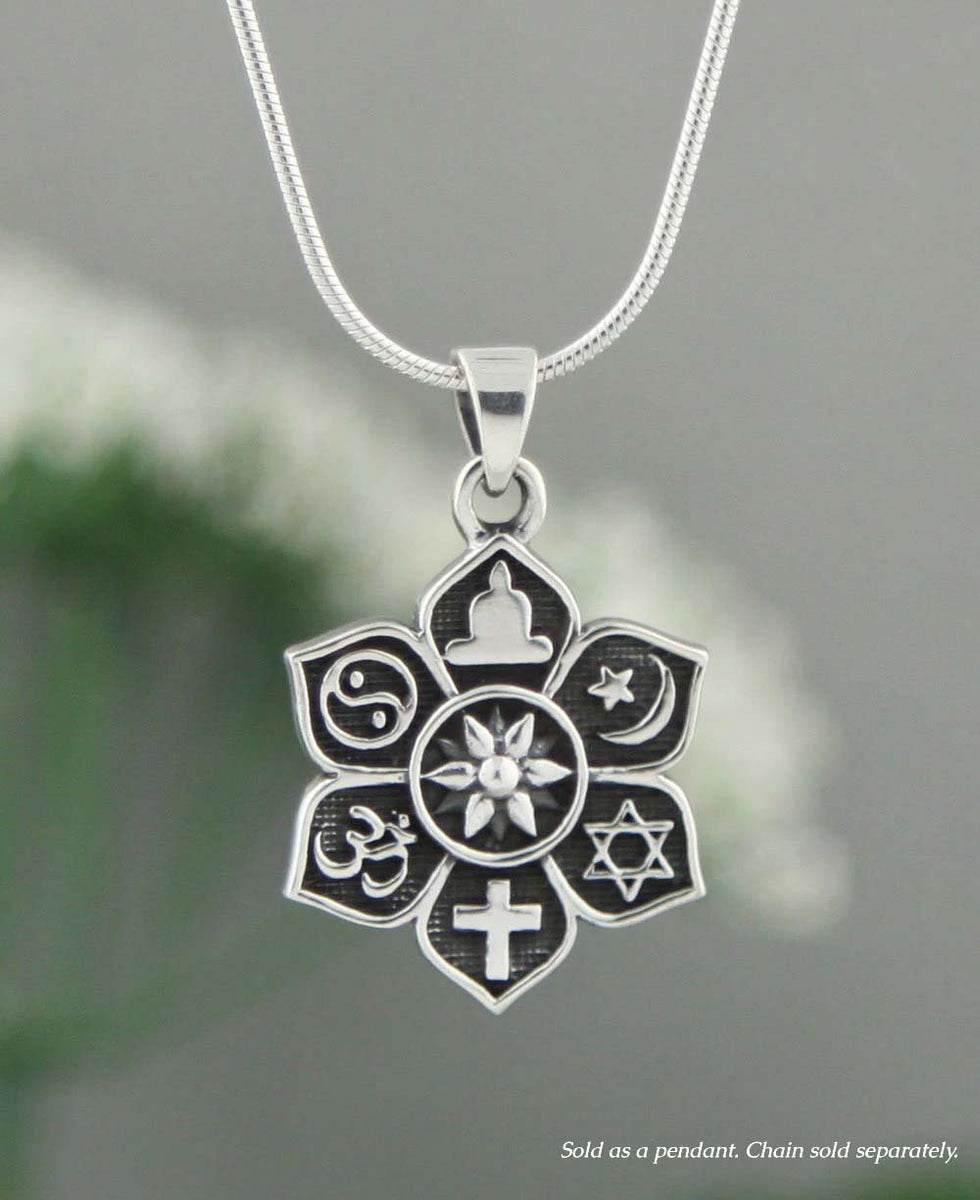 Sterling Silver Coexist Harmony Pendant, Lotus Design