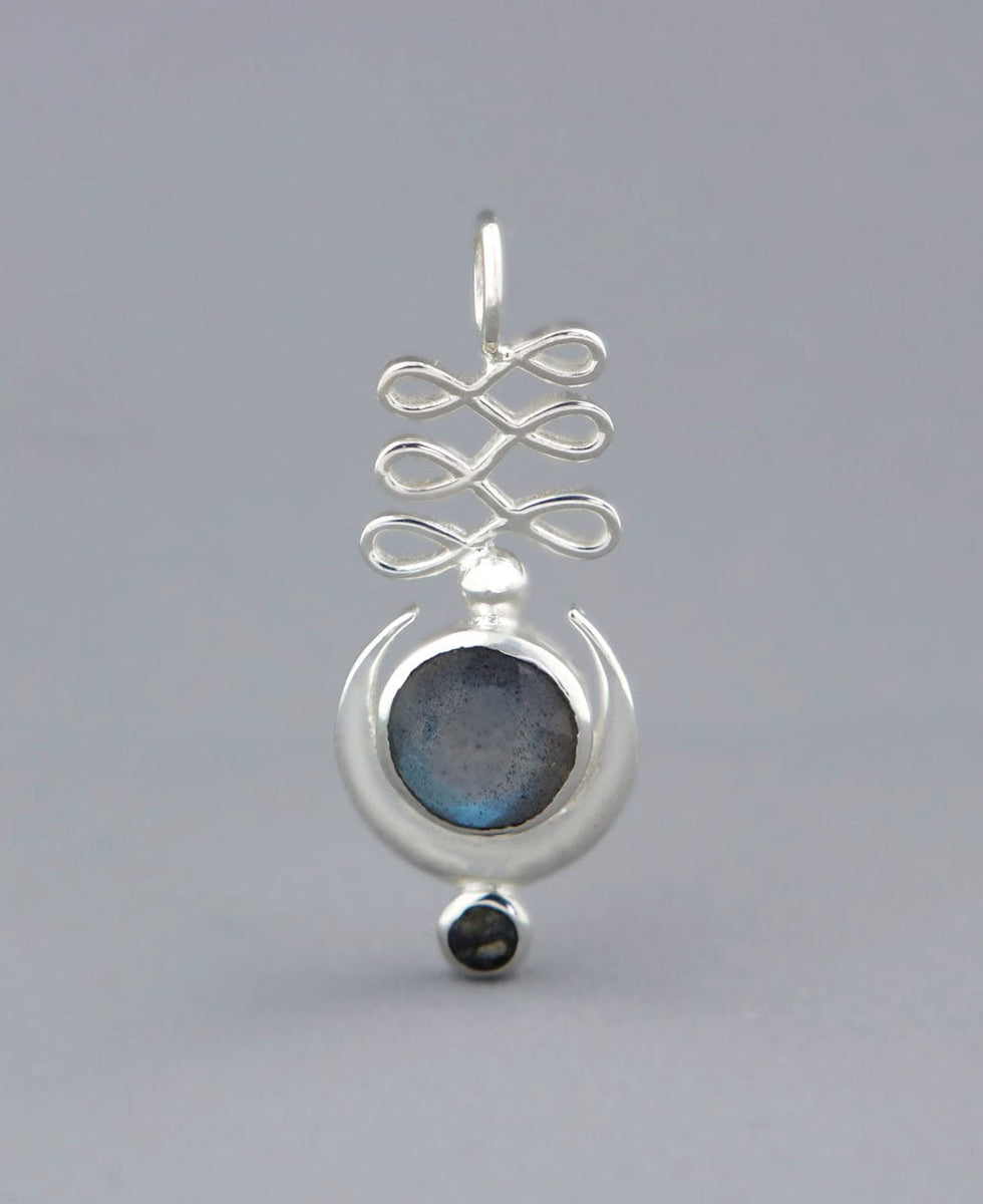 Sterling Silver Unalome Moon Labradorite Pendant