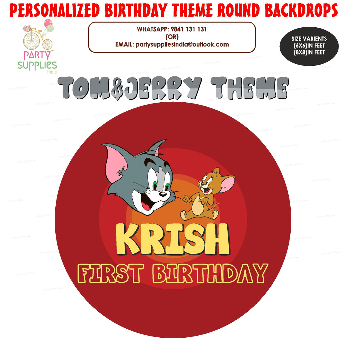 PSI Tom & Jerry Theme Round Backdrop | Party supplies online