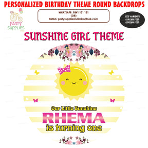PSI Sunshine Theme Girl Personalized Round Backdrop