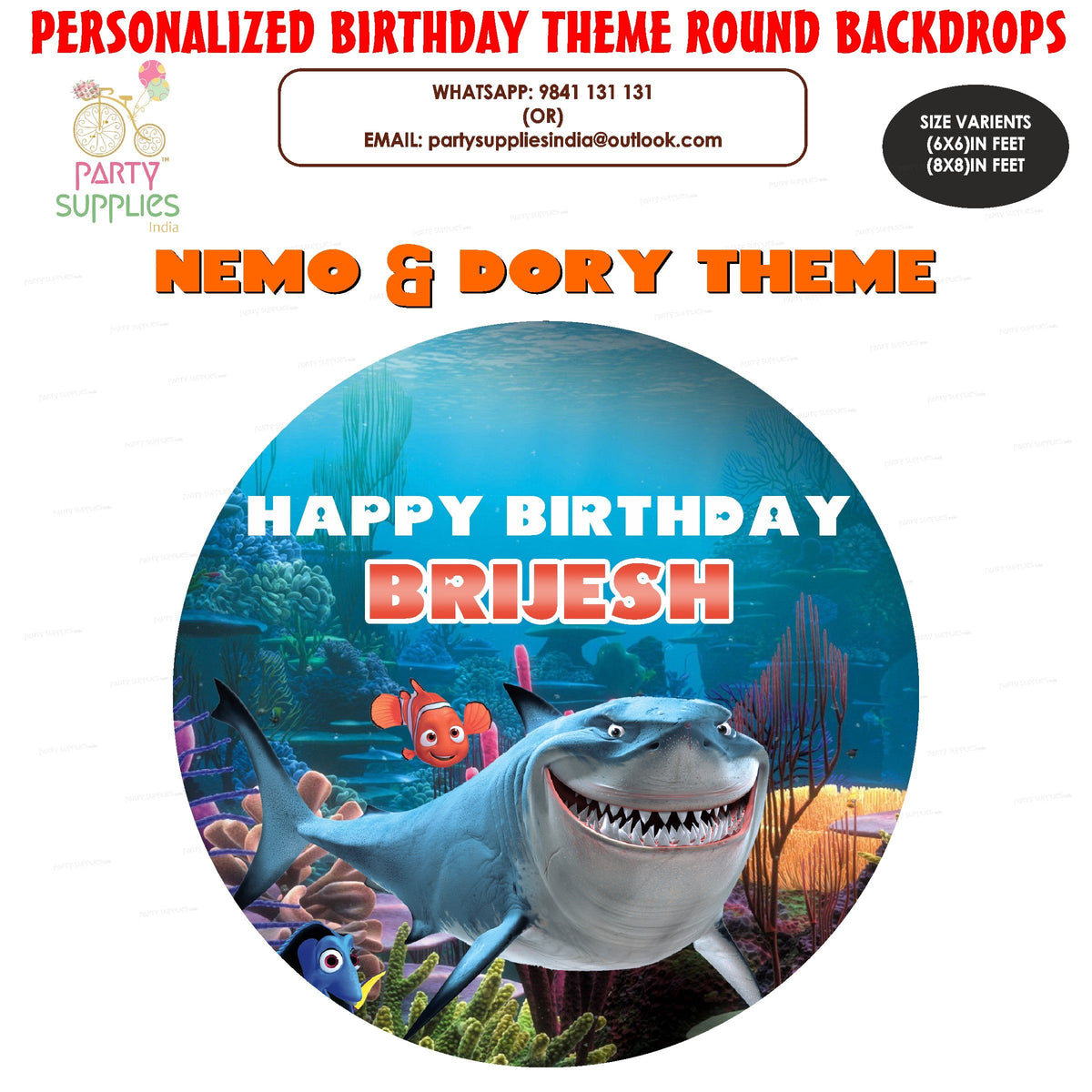 PSI Nemo and Dory Theme Customized Round Backdrop | Birthday party