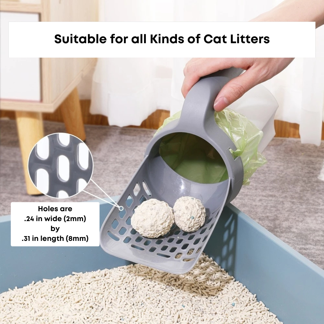 Picture showing the hole size in the shovel suitable for any kind of kitty litter