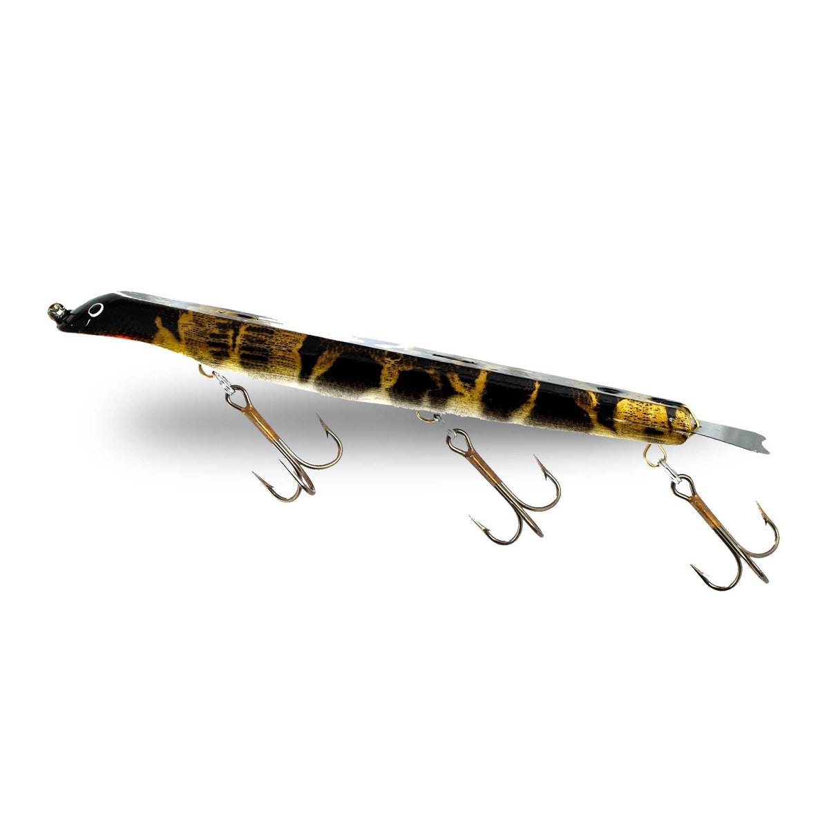 Suick Non-Weighted Thriller 9 Dive And Rise Bait | Musky Lures Gold Black Swirl
