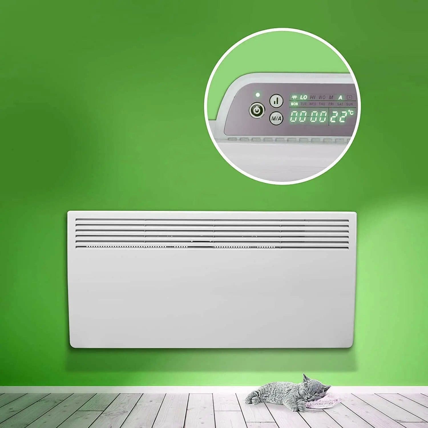 Slim Wall Heater Energy Saver Digital Electric Panel Timer Light fixtures UK